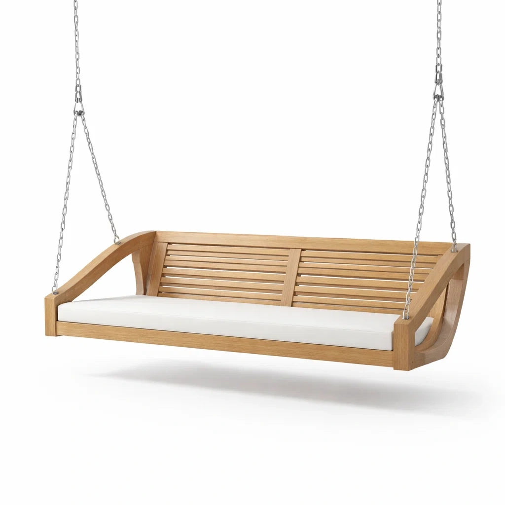 Balancelle de porche en bois avec coussin blanc - 2026
