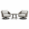 Ensemble de détente salon extérieur pivotant en rotin synthétique gris et coussins en polyester blanc - 2026