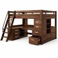 Lit mezzanine en bois de chêne avec bureau et rangement marron - 2026