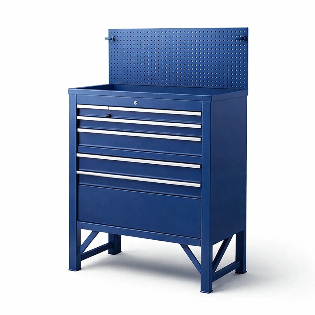 Meuble à outils en acier bleu 5 tiroirs avec panneau perforé - 2026