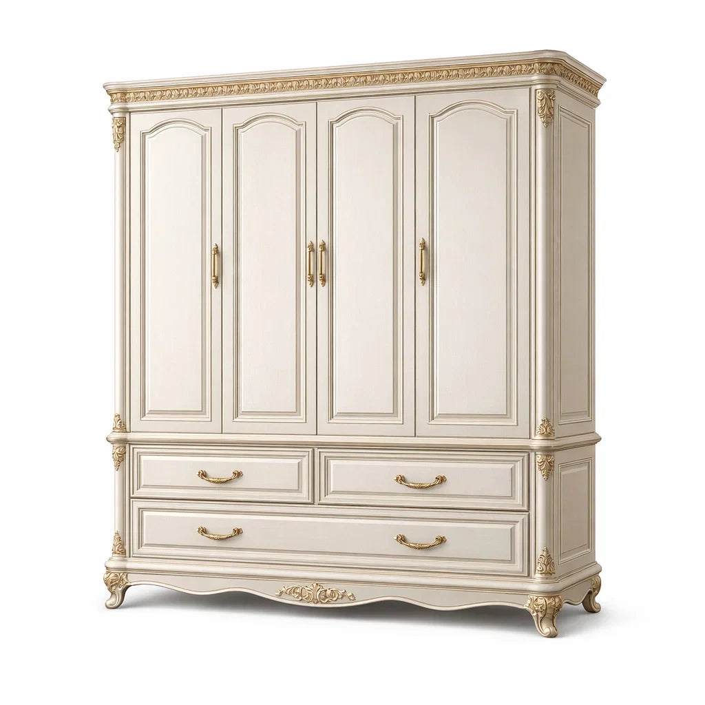 Armoire en bois MDF ivoire et doré - 2026