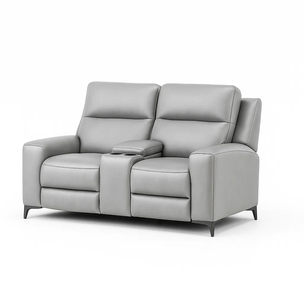 Canapé 2 Places en Cuir Gris avec Accoudoir et Porte-Gobelet - 2026