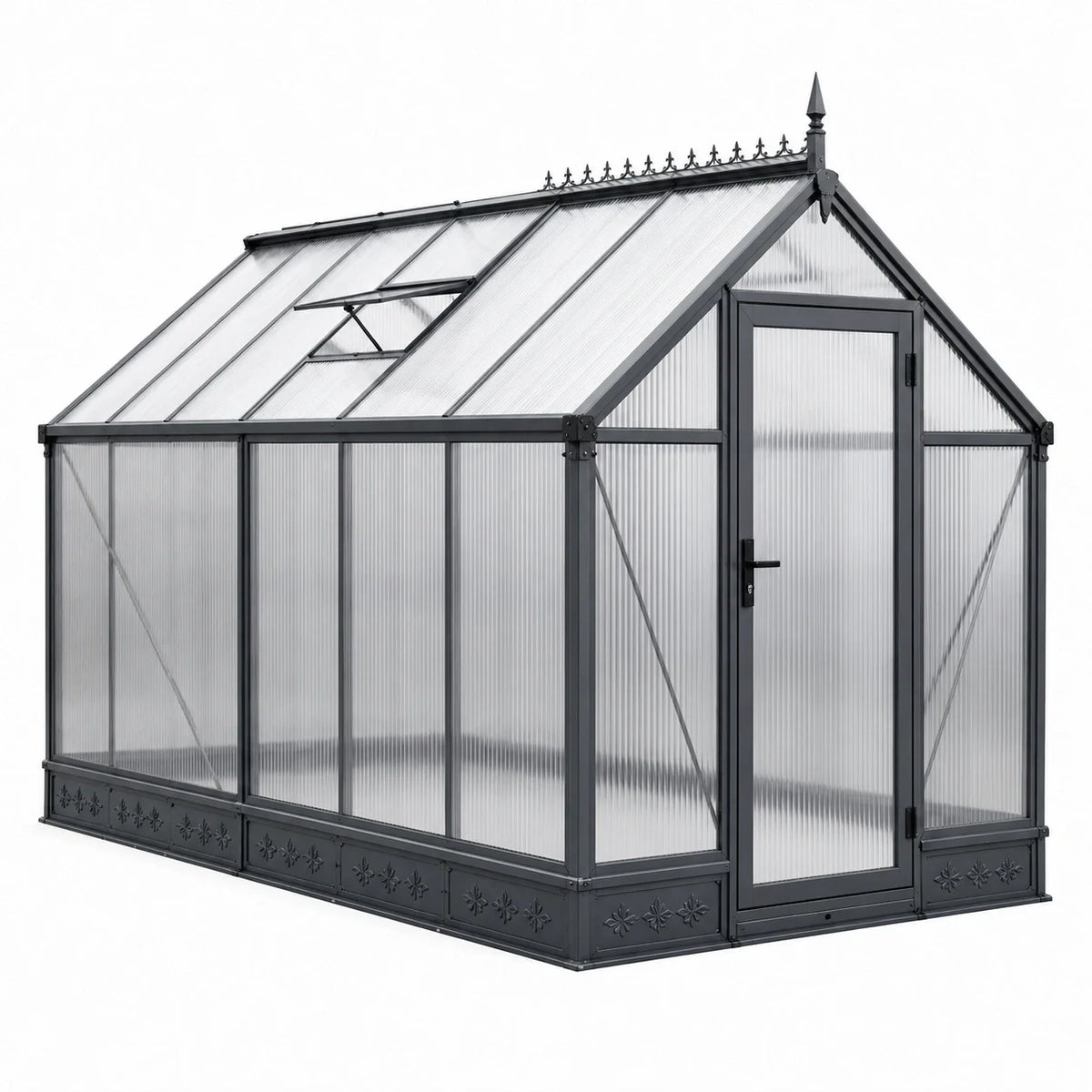 Serre de jardin en aluminium anthracite et polycarbonate translucide, 310 × 250 × 250 cm, avec porte et lucarne - 2026