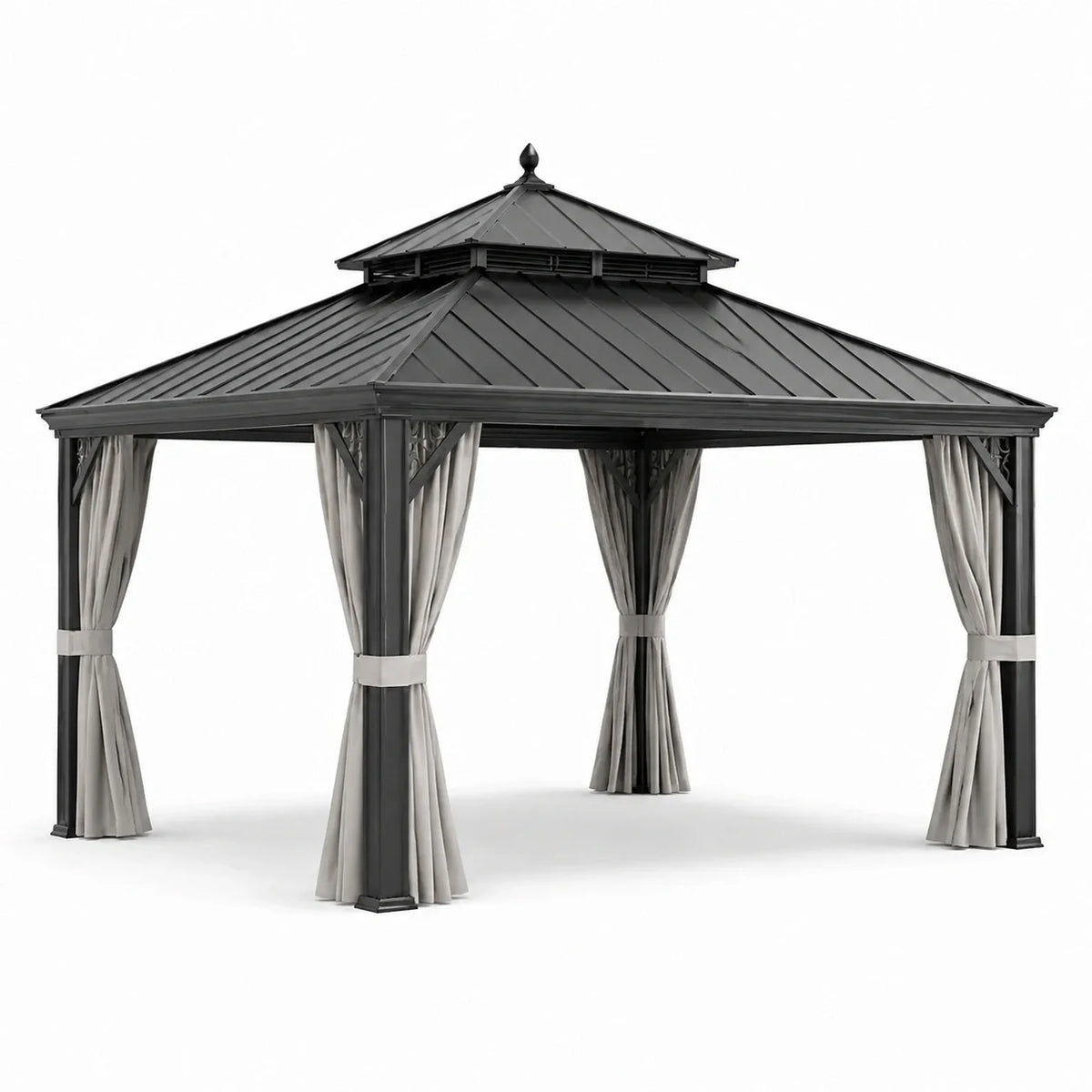 Tonnelle en métal avec toit à deux niveaux noir 3x4m - 2026