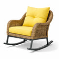 Fauteuil à bascule de terrasse en rotin synthétique et métal avec coussins jaunes - 2026