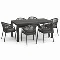 Ensemble de repas extérieur en aluminium avec 6 chaises en corde tressée, 180 cm, gris foncé - 2026