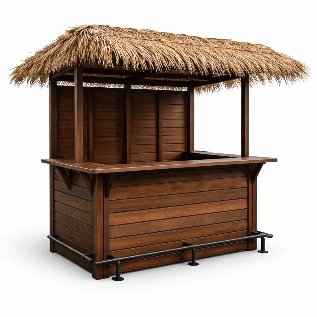 Kiosque à bar tiki en bois avec toit en chaume marron 200x150x220 cm - 2026