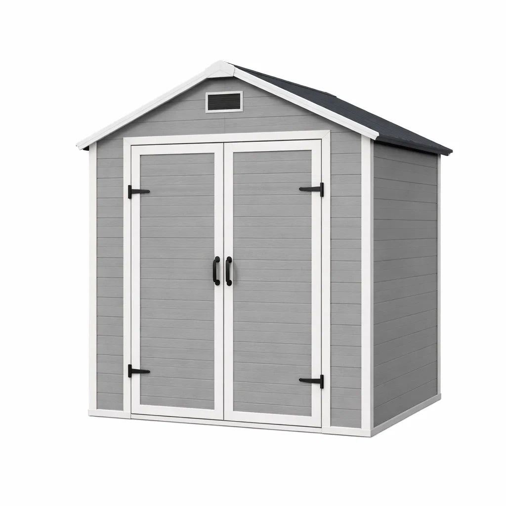Abri de jardin en résine gris et blanc avec ventilation - 2026