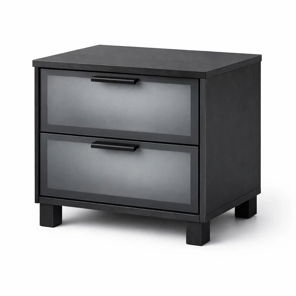 Table de chevet en bois noir et gris avec 2 tiroirs - 2026