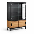 Vitrine en bois avec verre noir et étagères en verre - 2026