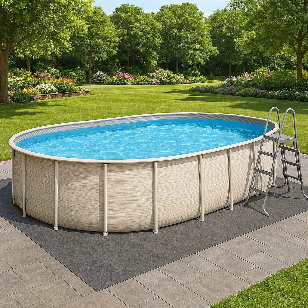 Piscine hors sol ovale acier/PVC avec échelle et kit de nettoyage Blanc - 2026