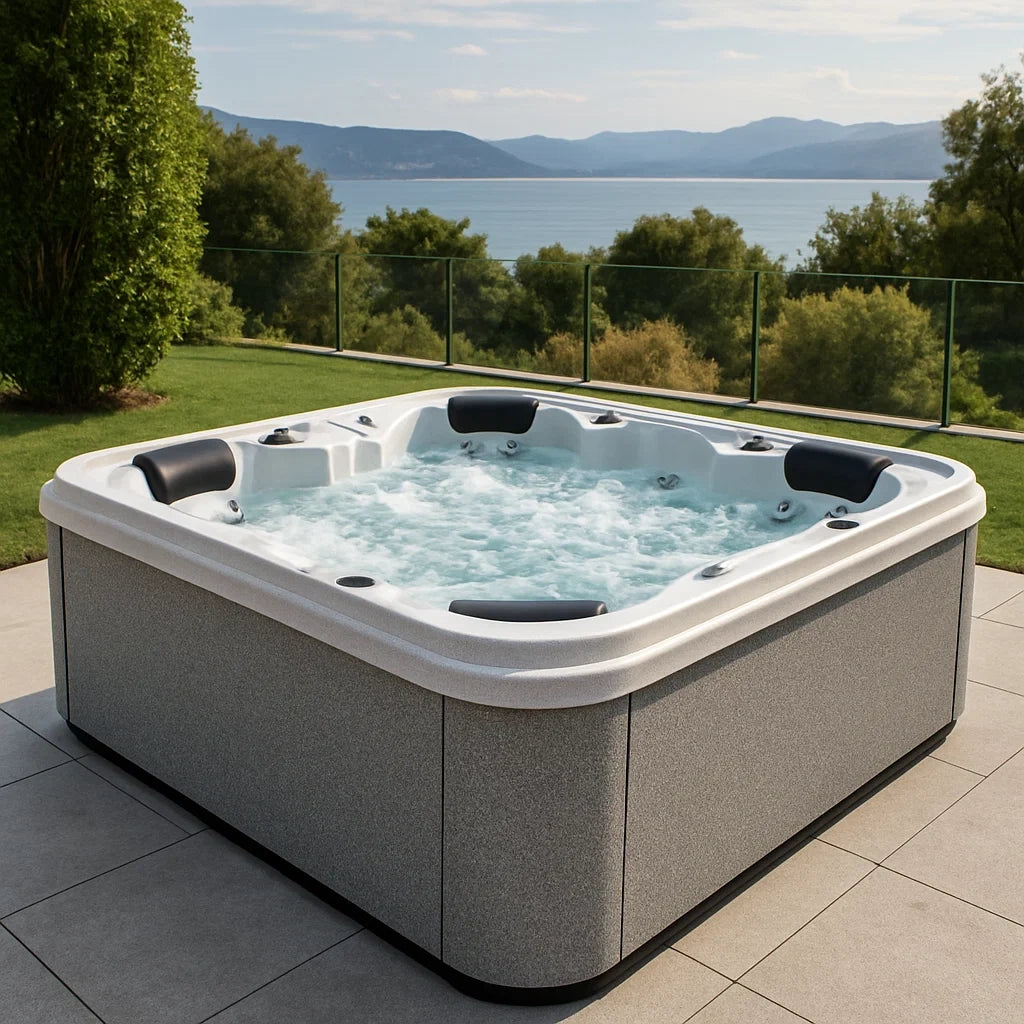 Jacuzzi Extérieur Carré 6 Places en Acrylique Blanc et Gris - 2026