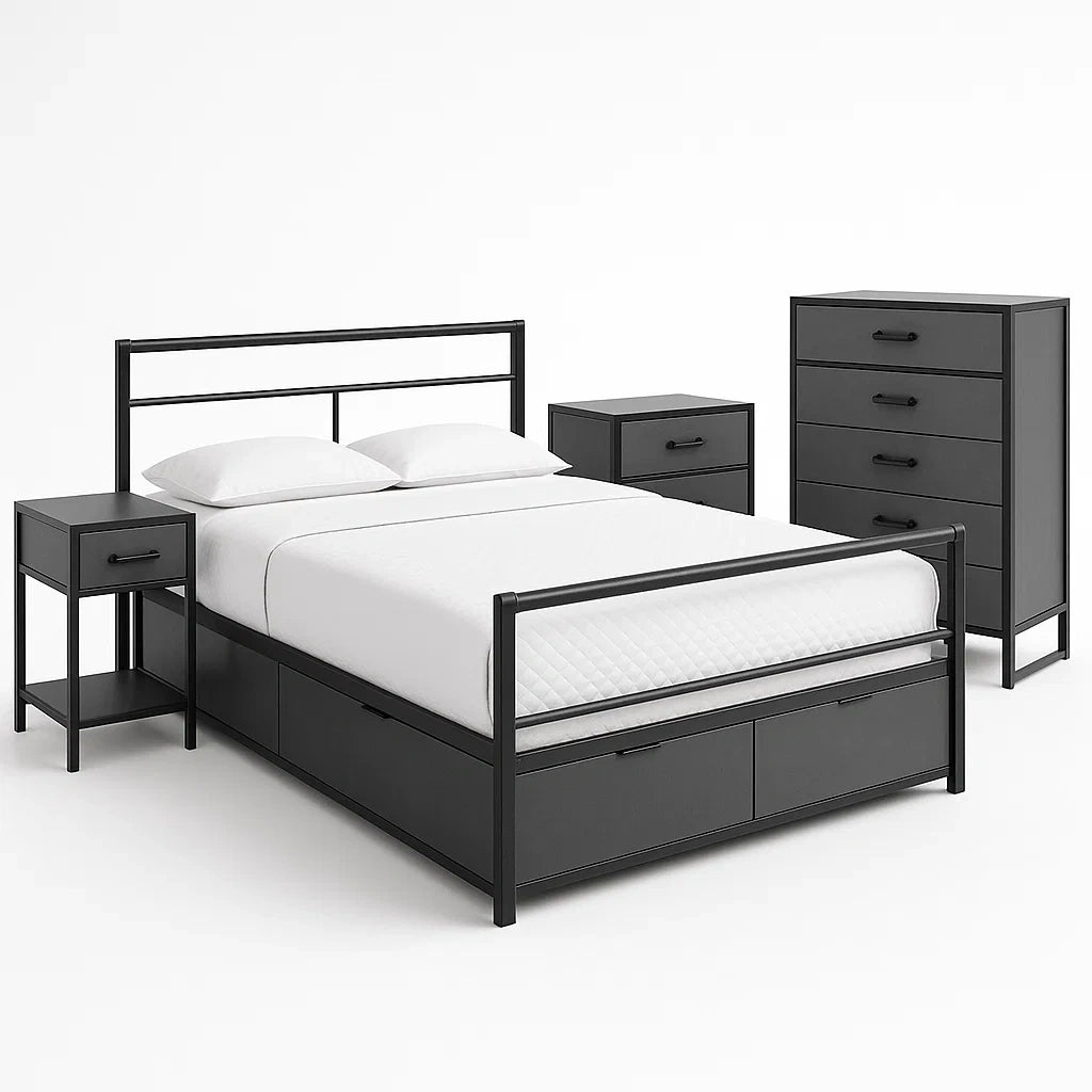 Ensemble de Chambre Lit Double Métal Noir - 2026