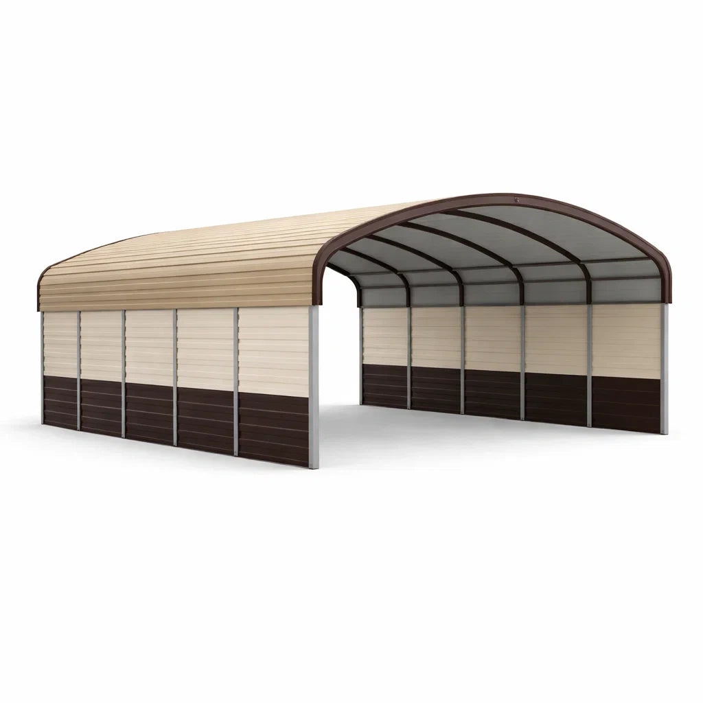 Abri de Voiture Métal avec Toit Arqués Beige/Marron - 2026