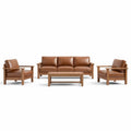 Ensemble de salon en cuir et bois massif marron - 2026