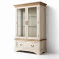 Vitrine en bois clair avec portes en verre et tiroir - 2026