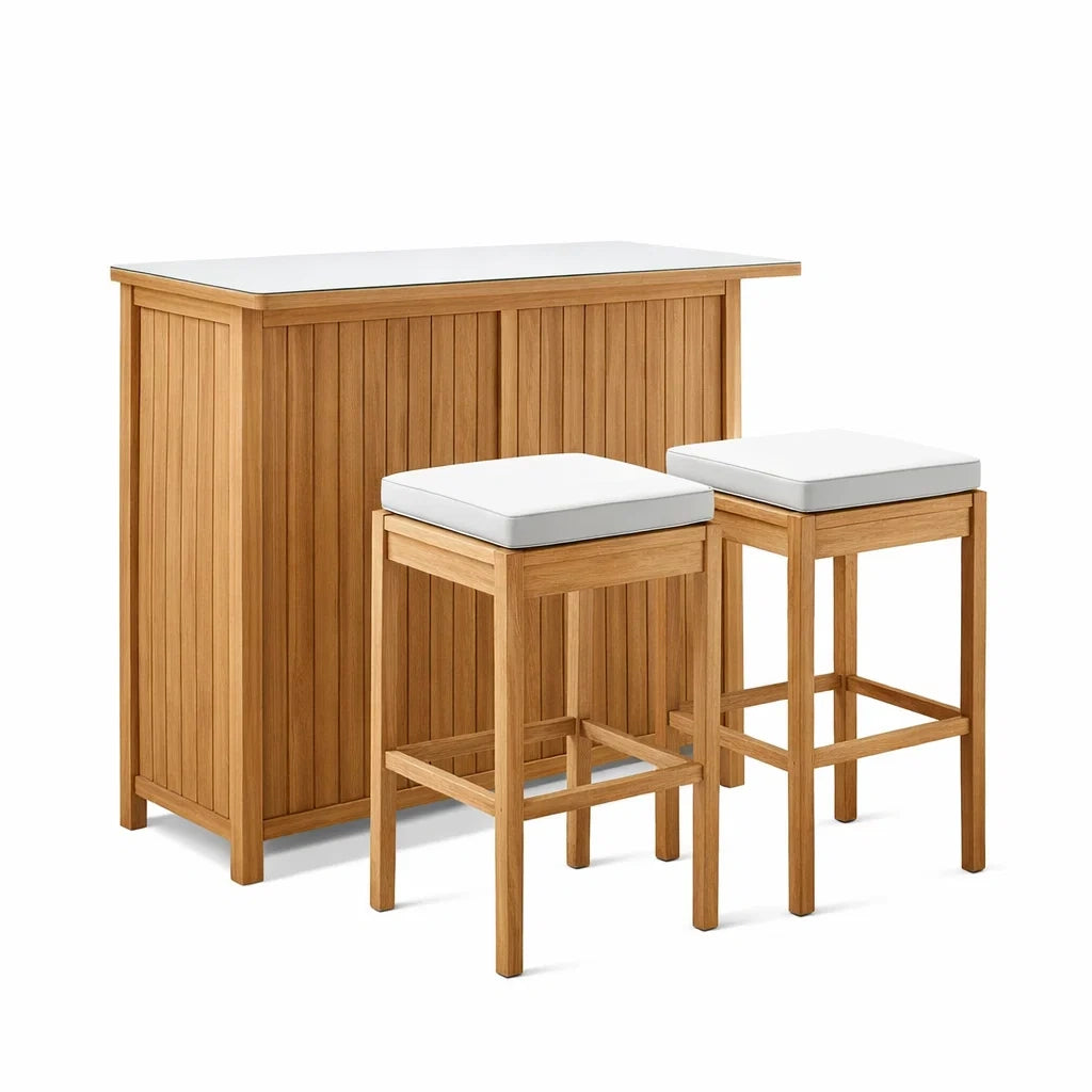 Ensemble de bar en bois avec tabourets blancs - 2026