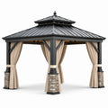 Pavillon en métal avec rideaux en polyester beige et piliers en pierre 300x300 cm - 2026