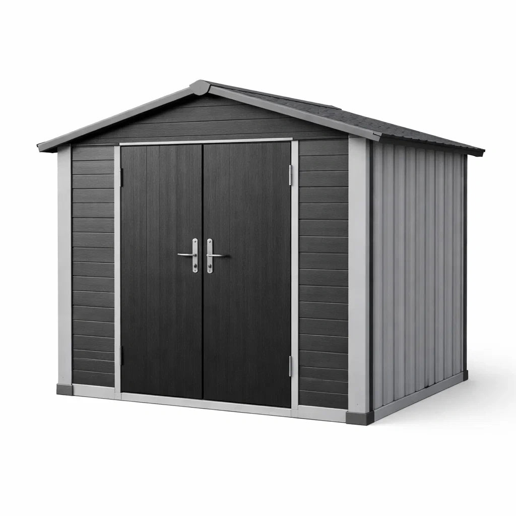 Abri de jardin en métal avec double porte gris noir 210 x 194 x 210 cm - 2026