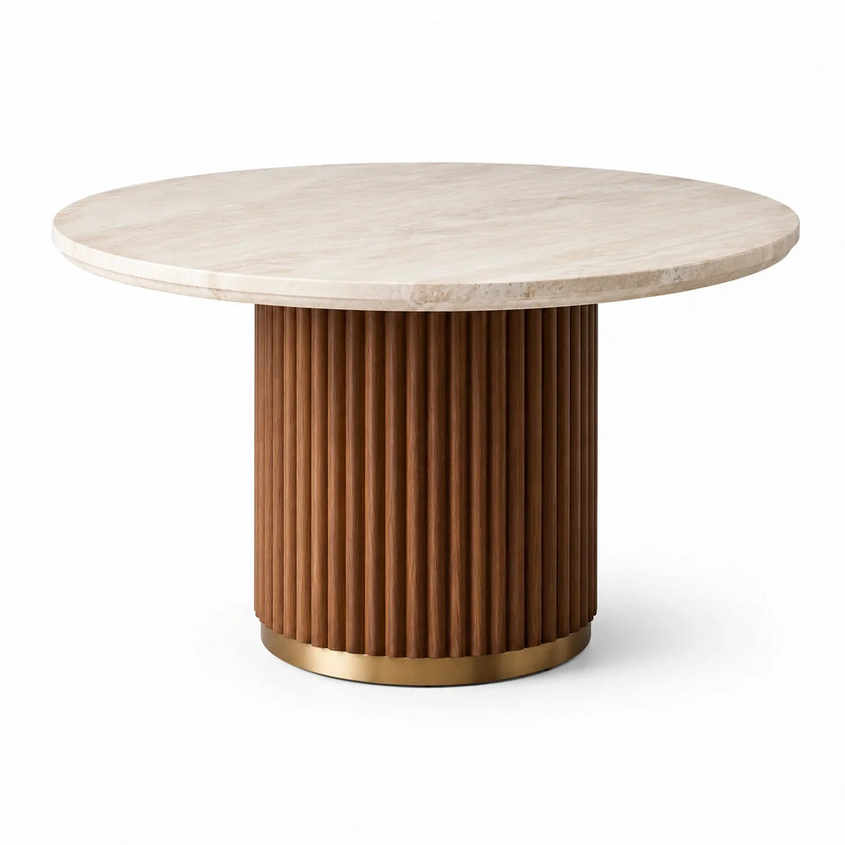 Table ronde en marbre travertin et bois de noyer, diamètre 130 cm - 2026