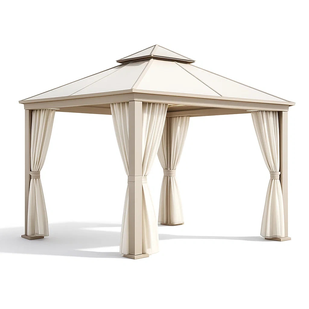 Pavillon en aluminium avec rideaux beige - 2026