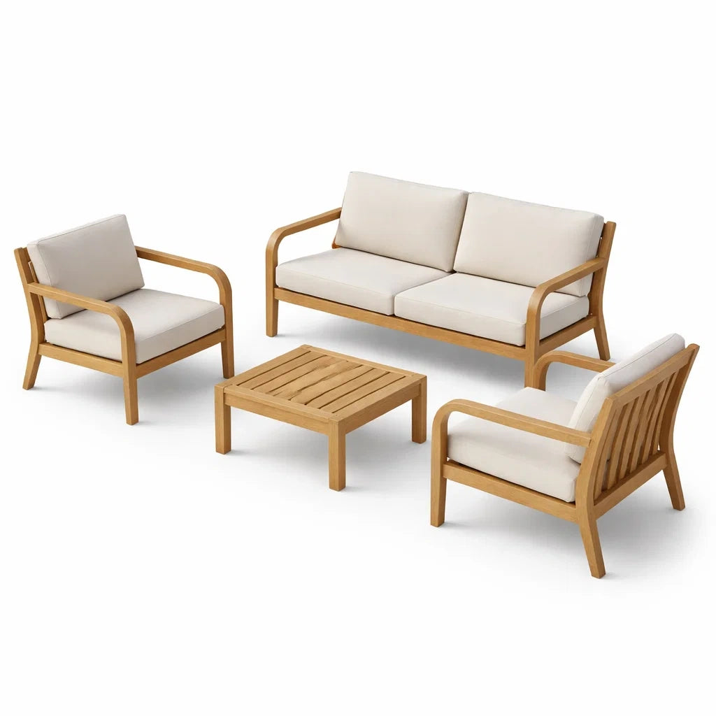 Ensemble de salon en bois d’acacia avec coussins crème - 2026