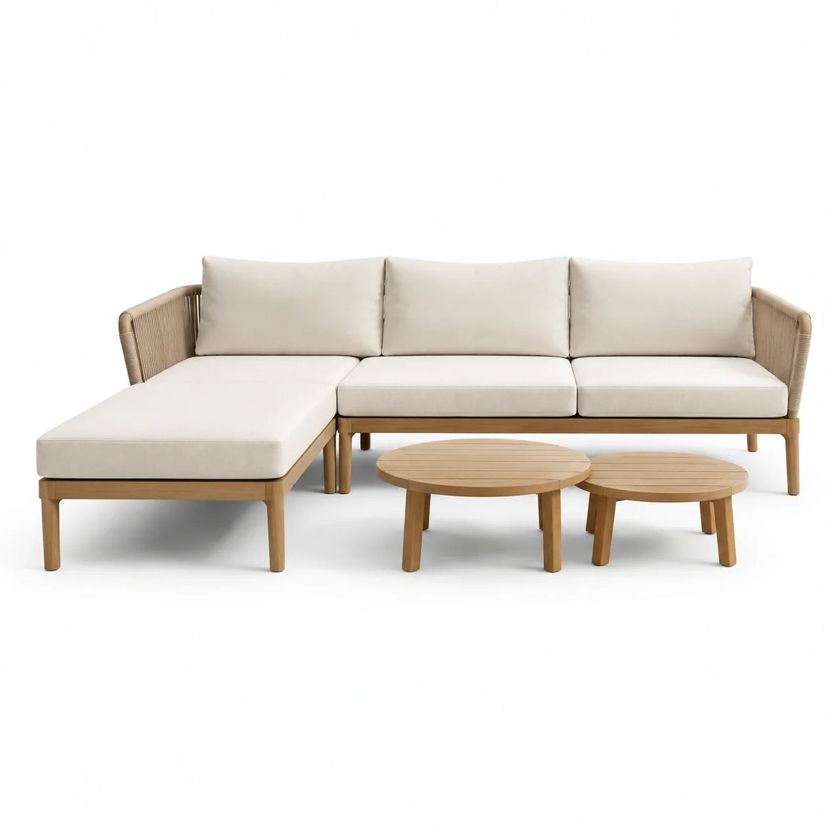 Ensemble de salon en bois avec coussins en polyester beige - 2026