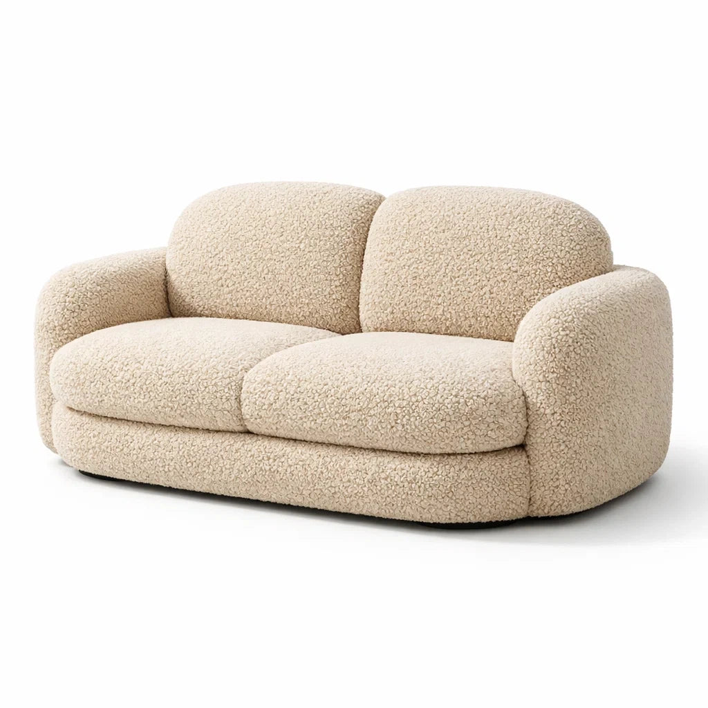 Canapé deux places en tissu bouclé beige - 2026