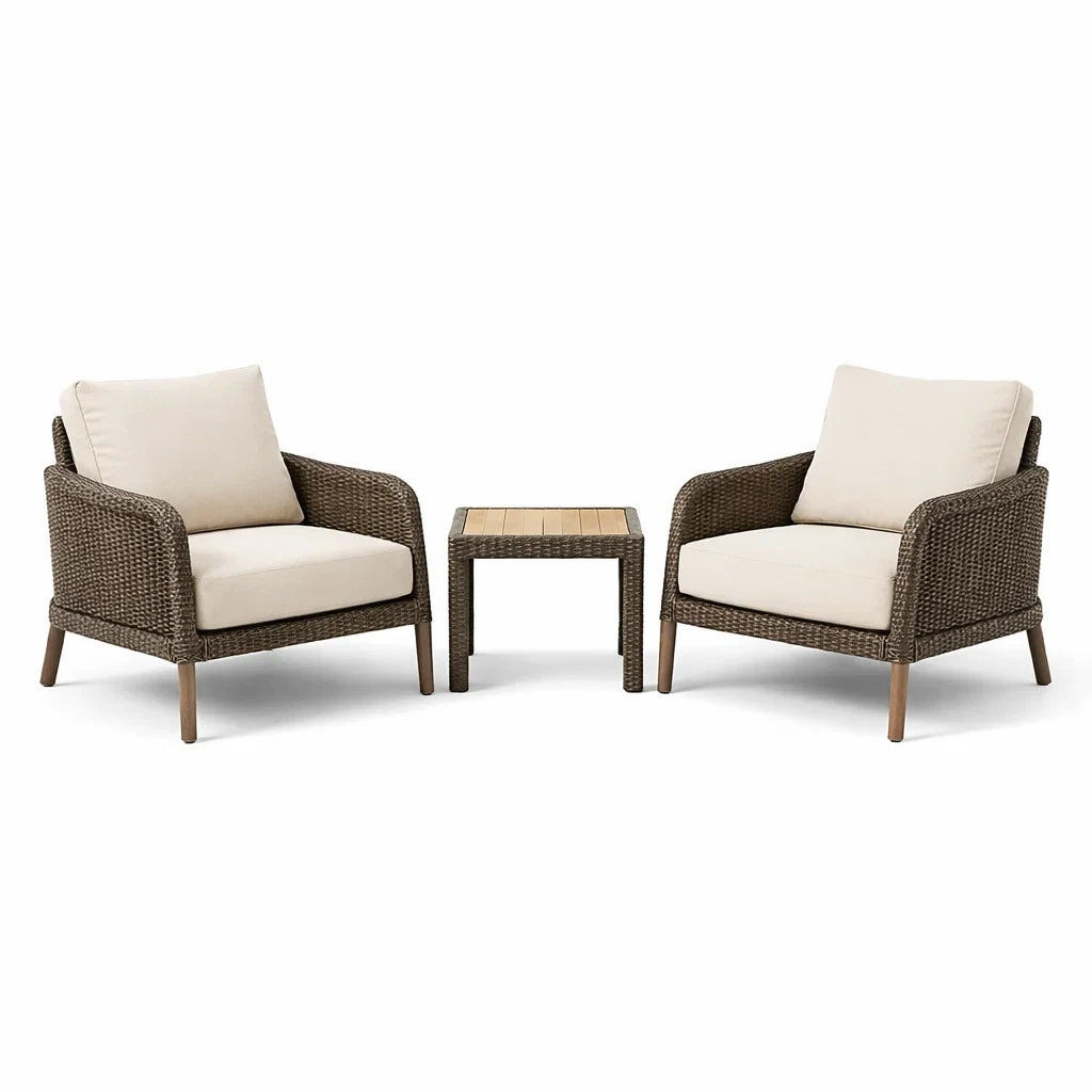 Ensemble de détente extérieur en rotin et bois marron et crème - 2026