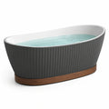 Baignoire îlot en acrylique gris foncé/blanc avec base en bois - 2026