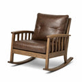 Fauteuil à bascule en bois et cuir synthétique marron - 2026