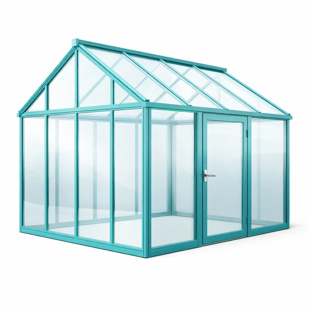Serre de jardin en aluminium turquoise avec verre trempé - 2026