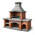 Barbecue en briques et béton avec cheminée et grille en acier inoxydable rouge et gris - 2026