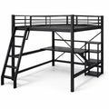 Lit mezzanine en métal noir avec bureau et étagères - 2026