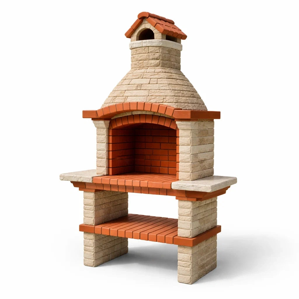 Barbecue en brique et pierre rouge et beige 160x100x70 cm - 2026