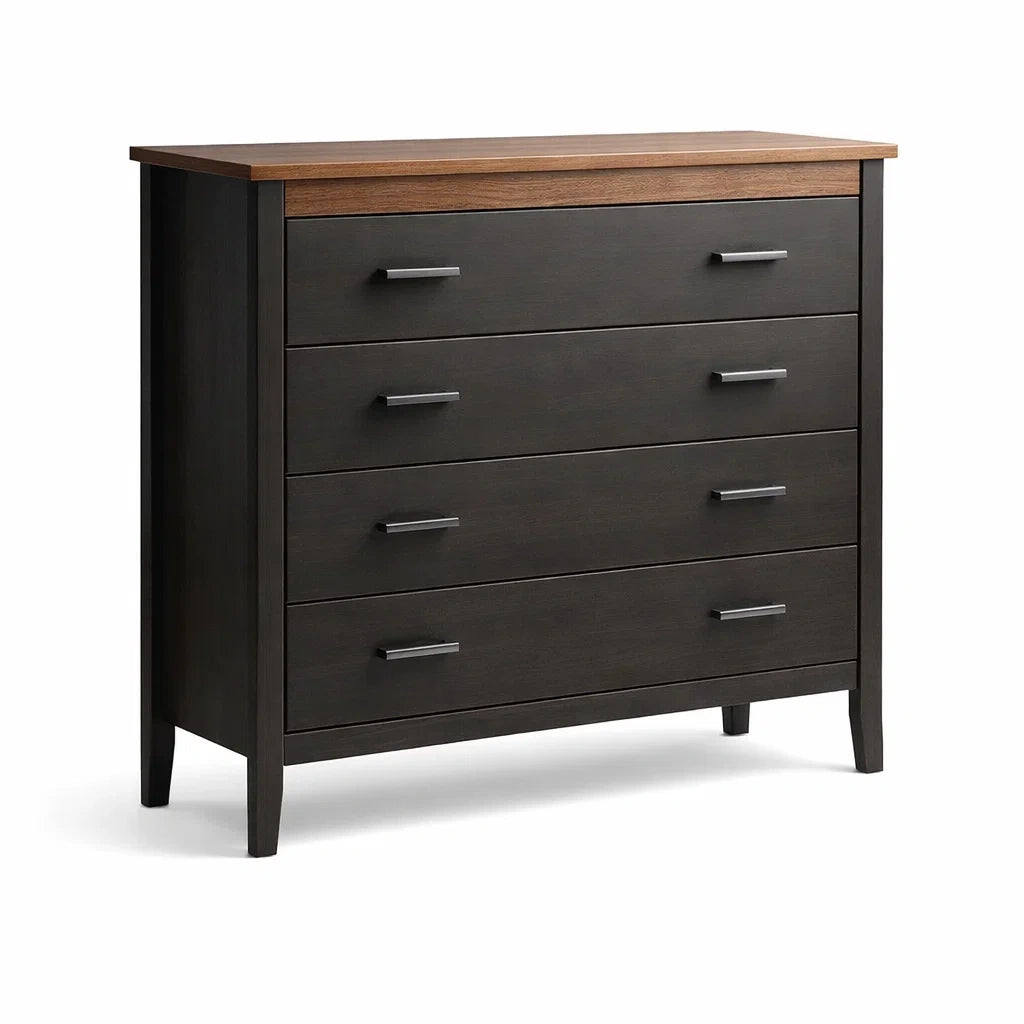 Commode en bois avec 4 tiroirs noir et chêne - 2026