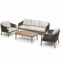 Ensemble de jardin en bois, aluminium et corde tressée beige/noir - 2026