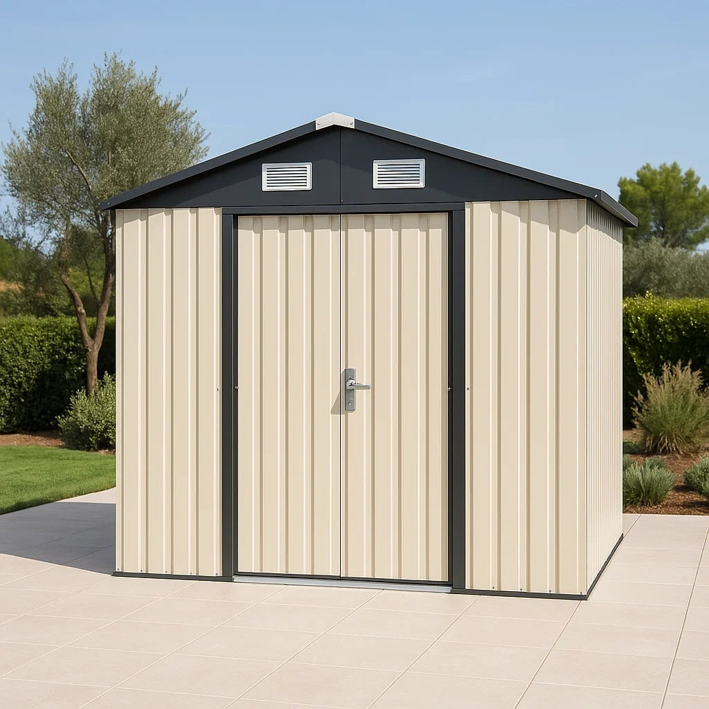 Abri de jardin métallique 277x191x192 cm beige/gris acier - 2026