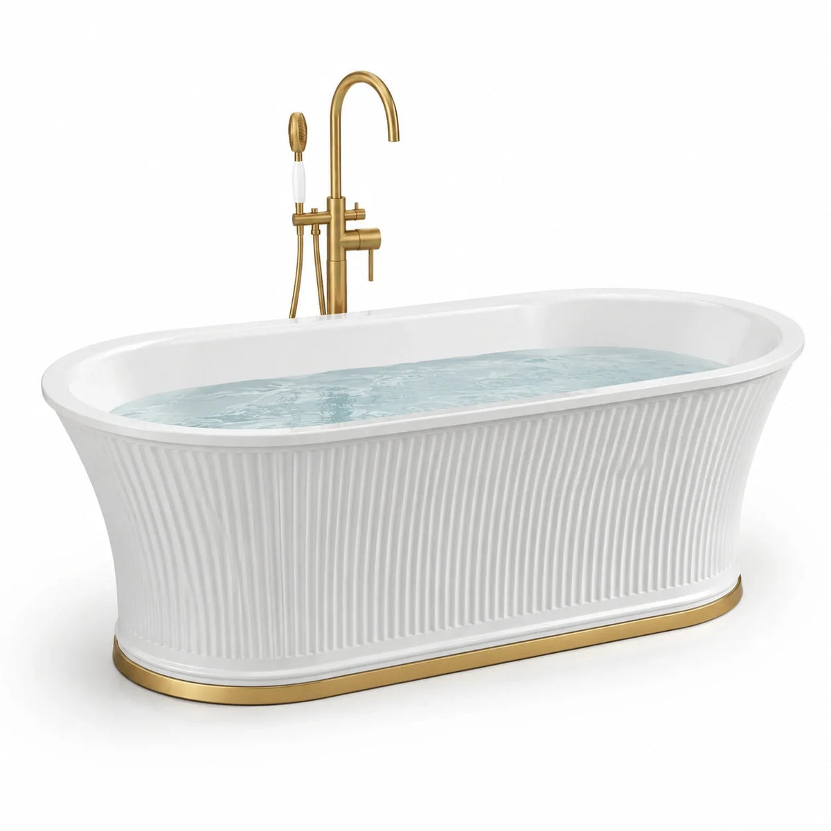 Baignoire îlot en acrylique blanc avec base dorée et robinetterie - 2026