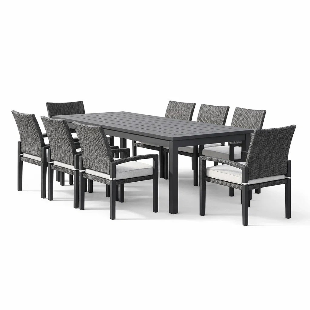 Ensemble de salle à manger extérieur en aluminium et résine, 8 places - 2026