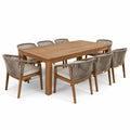 Table et chaises de jardin en teck, corde polyester - marron et gris clair - 2026