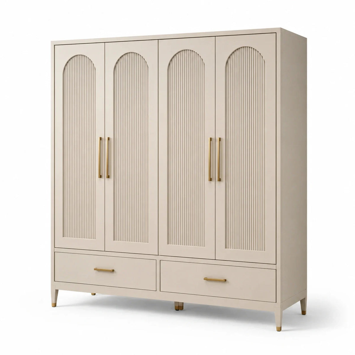 Armoire en bois massif beige avec poignées dorées - 2026