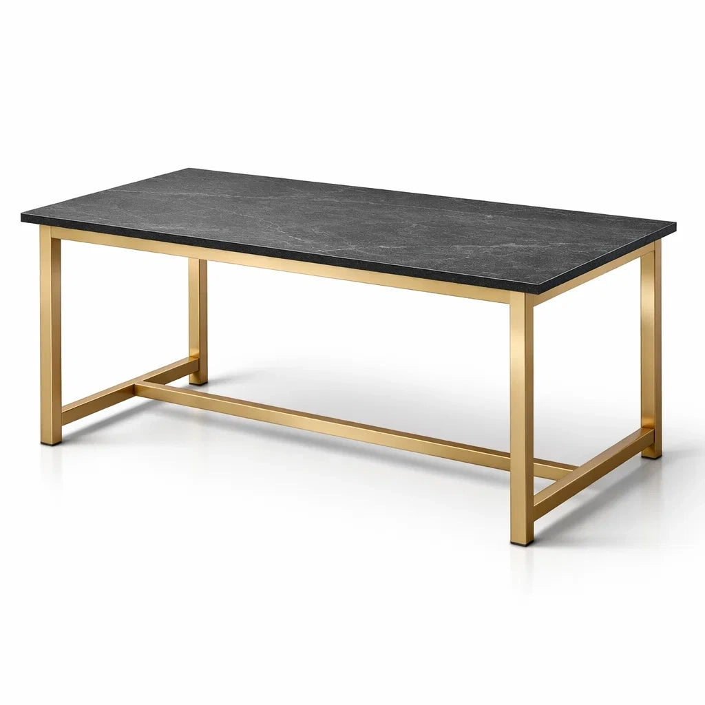 Table basse en pierre naturelle et métal doré 120x60x45 cm - 2026
