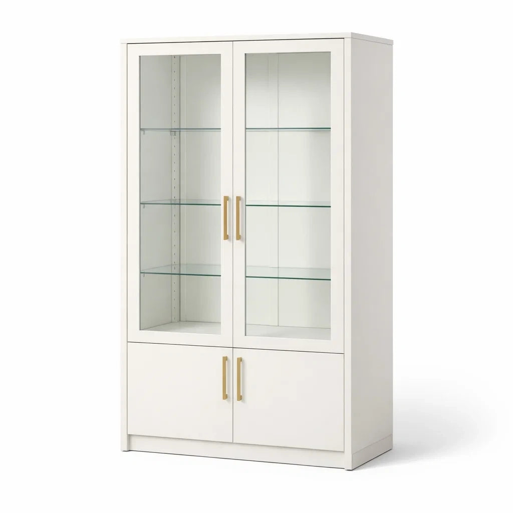 Vitrine en bois avec portes vitrées et étagères en verre trempé - 2026