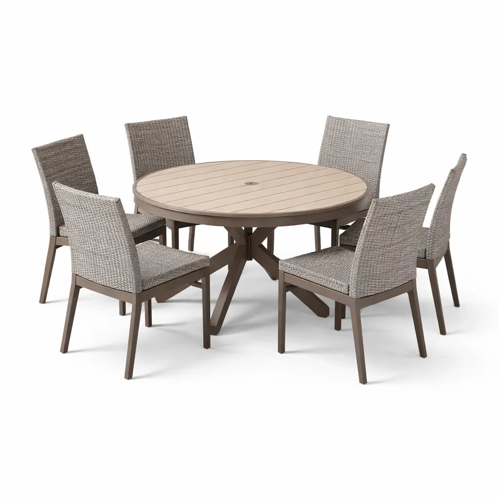 Ensemble de salle à manger extérieur en aluminium et rotin synthétique Beige et Marron - 2026