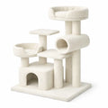 Arbre à chat en tissu peluche beige avec plateformes et tunnel - 2026