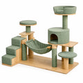 Arbre à chat en bambou avec tissu vert et sisal - 2026