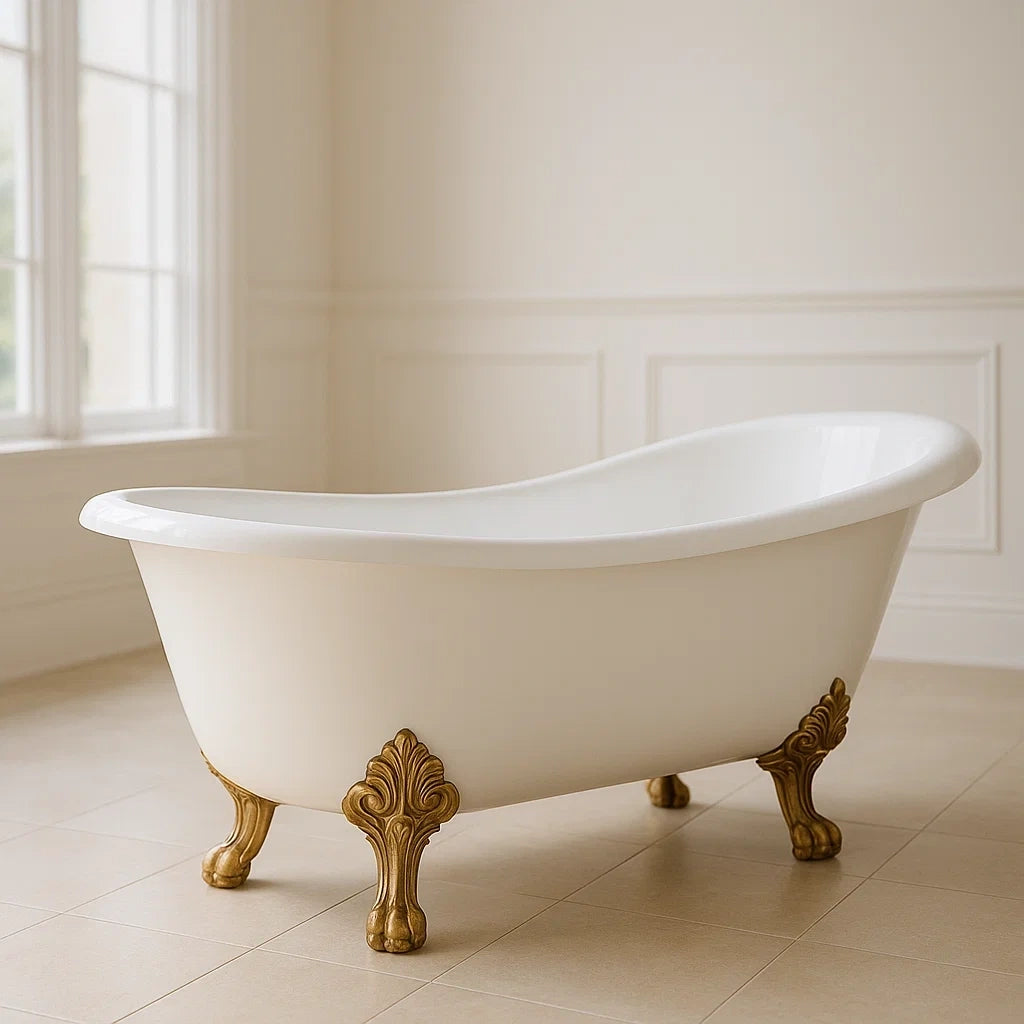 Baignoires baignoire sur pieds acrylique blanche avec pieds dorés 170x75x70 cm - 2026
