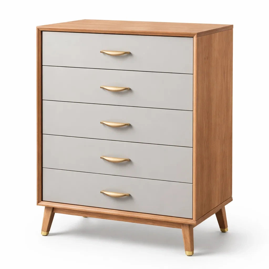 Commode en bois gris avec 5 tiroirs - 2026