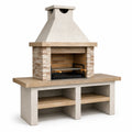 Barbecue de jardin avec cheminée, grille et étagères, beige, marron et noir, 160 × 70 × 210 cm - 2026